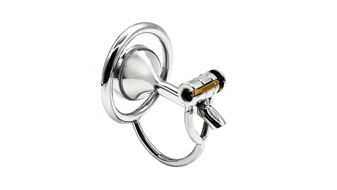 Premium stainless steel male chastity device with locking mechanism and ergonomic ring