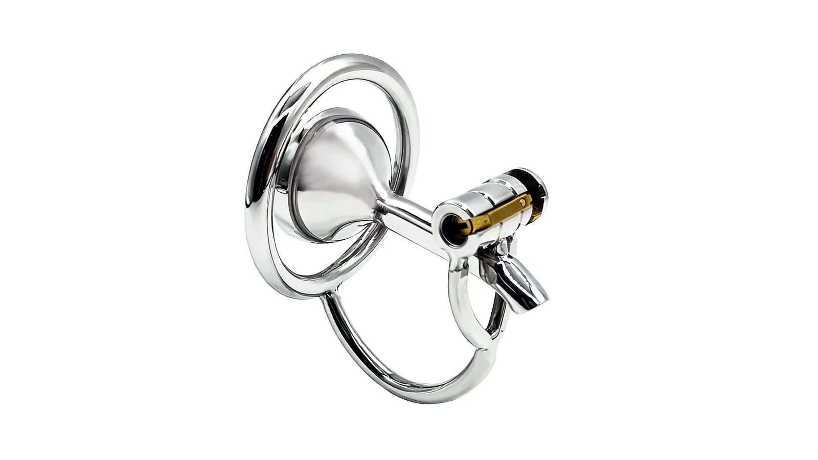 Premium stainless steel male chastity device with locking mechanism and ergonomic ring
