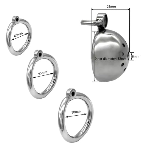 304 Stainless Steel Chastity Device | Small Cage + Locking Ring System