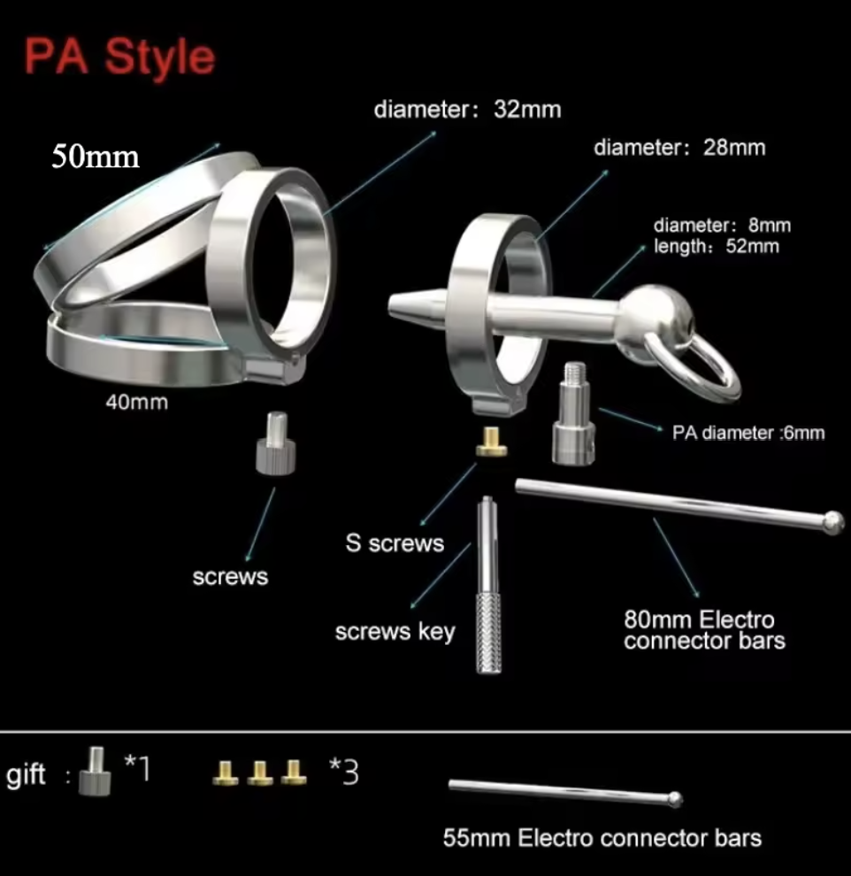 Stainless Steel Male Chastity Cage Set — PA Urethral Tube
