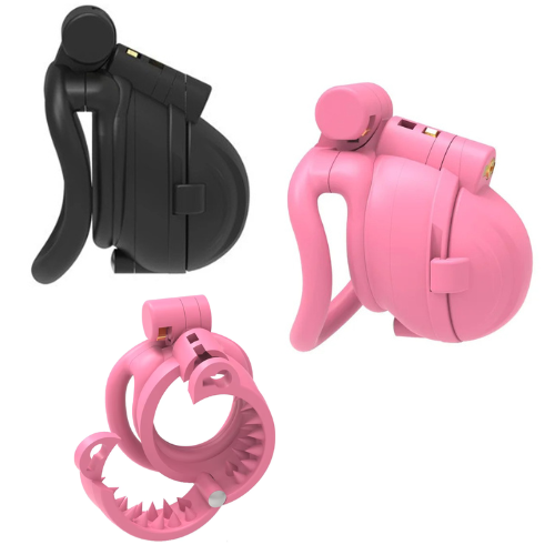 Adjustable Detachable Male Chastity Cage – Anti-Erection Spiky Restraint Device Pink / Black