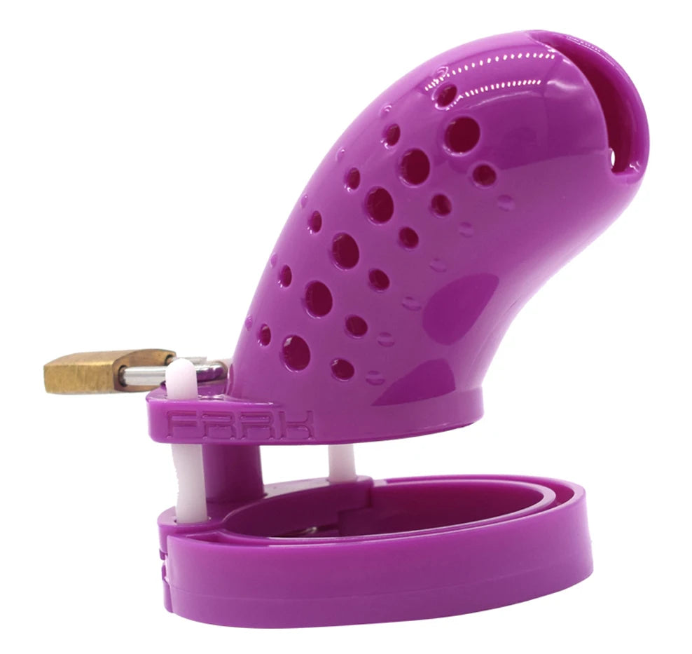 Porous Male Chastity Cage with 5 Rings – Lightweight Device with Brass Lock & Tags