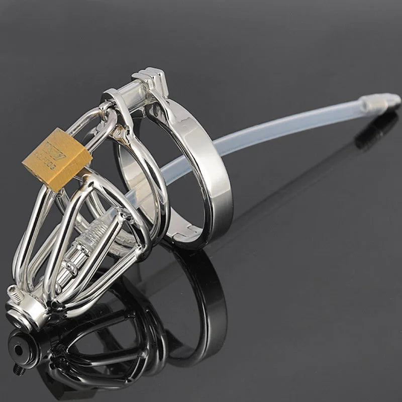 Stainless Steel Standard Male Chastity Device with Catheter Mini
