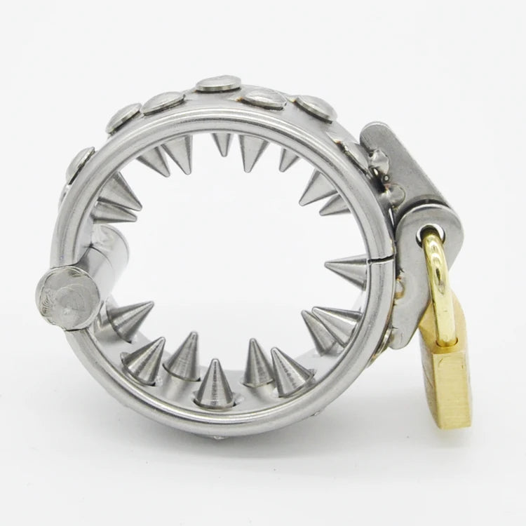 Stainless Steel Male Chastity Ring – 2-Row Locking Design Pendant Device