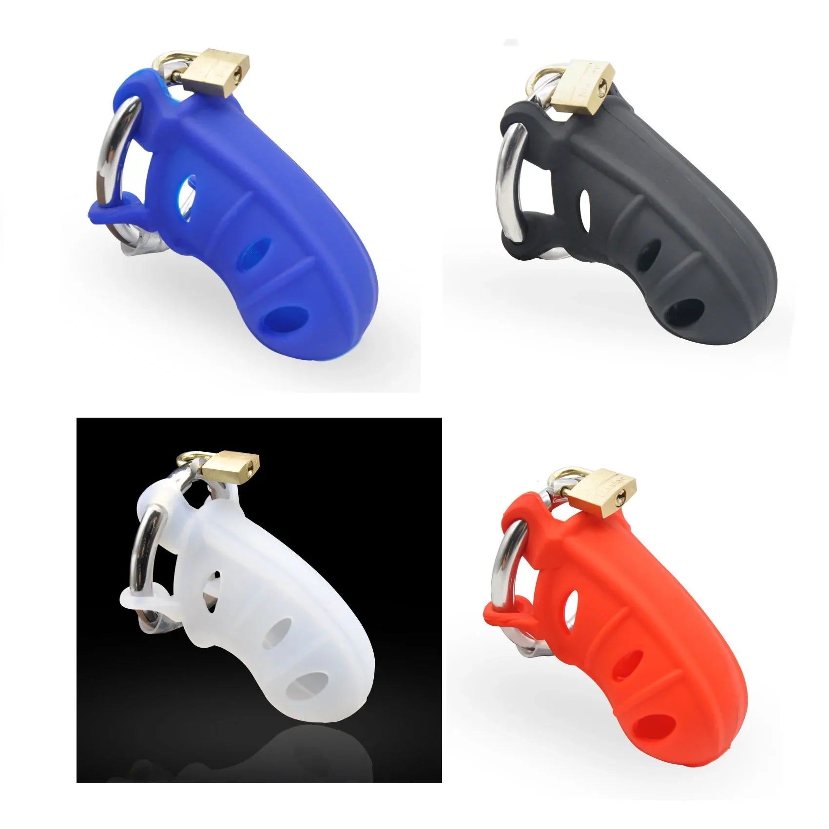 Male Extreme Silicone Chastity Device with Stainless Steel Adjustable Ring and Padlock