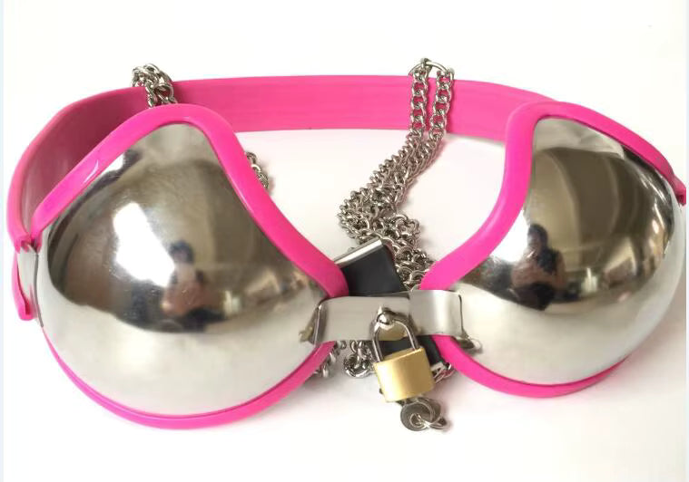 Adjustable Stainless Steel Female Chastity Bra with Lock – BDSM Bondage Belt, 60–90 cm Chest, 3 Colors