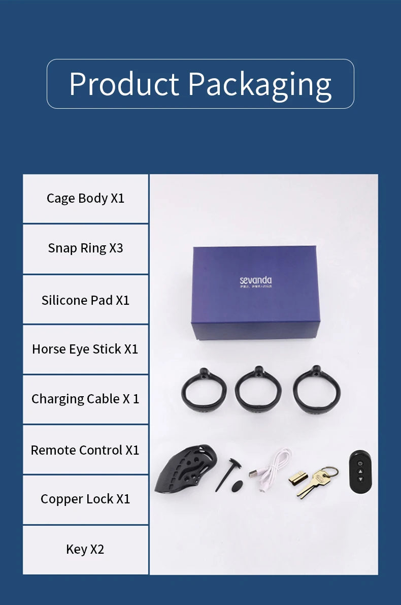 Remote Control Electric Chastity Cage – Male Locking Device with Plug & Adjustable Rings