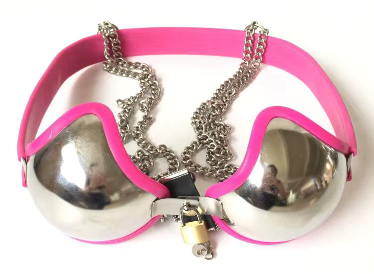 Adjustable Stainless Steel Female Chastity Bra with Lock – BDSM Bondage Belt, 60–90 cm Chest, 3 Colors