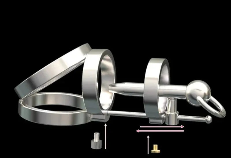 Stainless Steel Male Chastity Cage Set — PA Urethral Tube