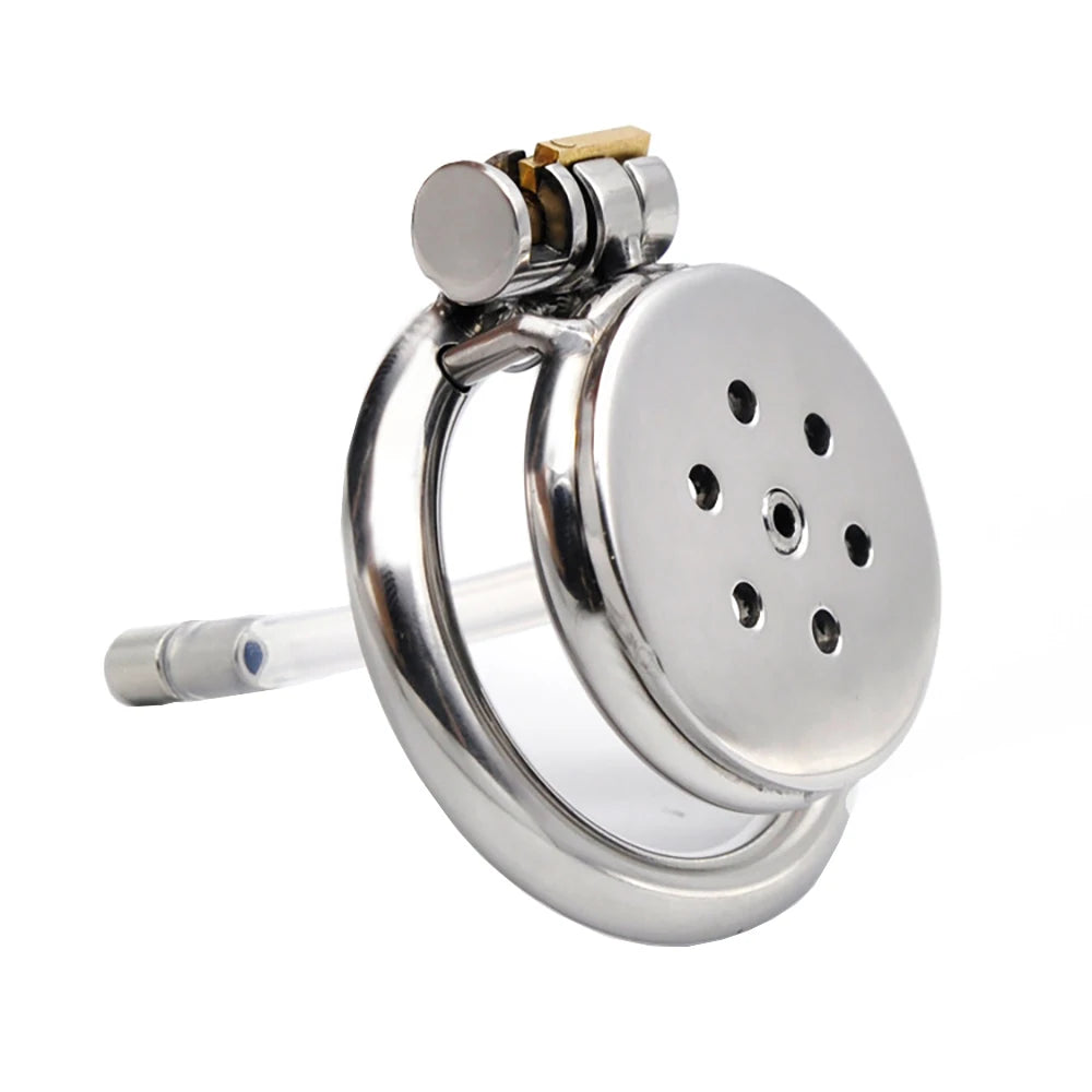 Super Small Stainless Steel Male Chastity Device with Silicone Catheter