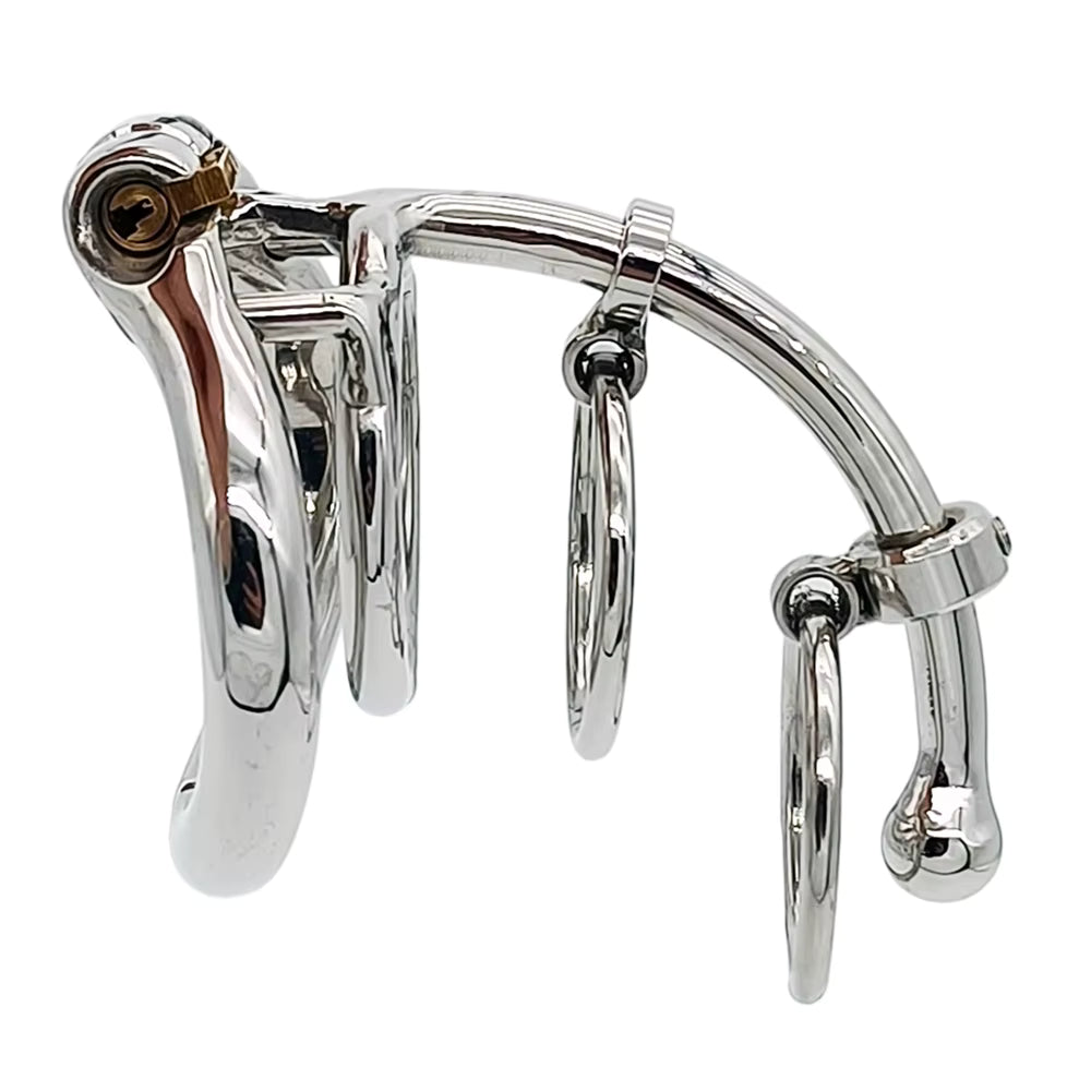 Unique Design Stainless Steel Male Chastity Cage with Can Open Arc Cock Ring Penis Lock Slave Restraint Adult Sex Toys for Men