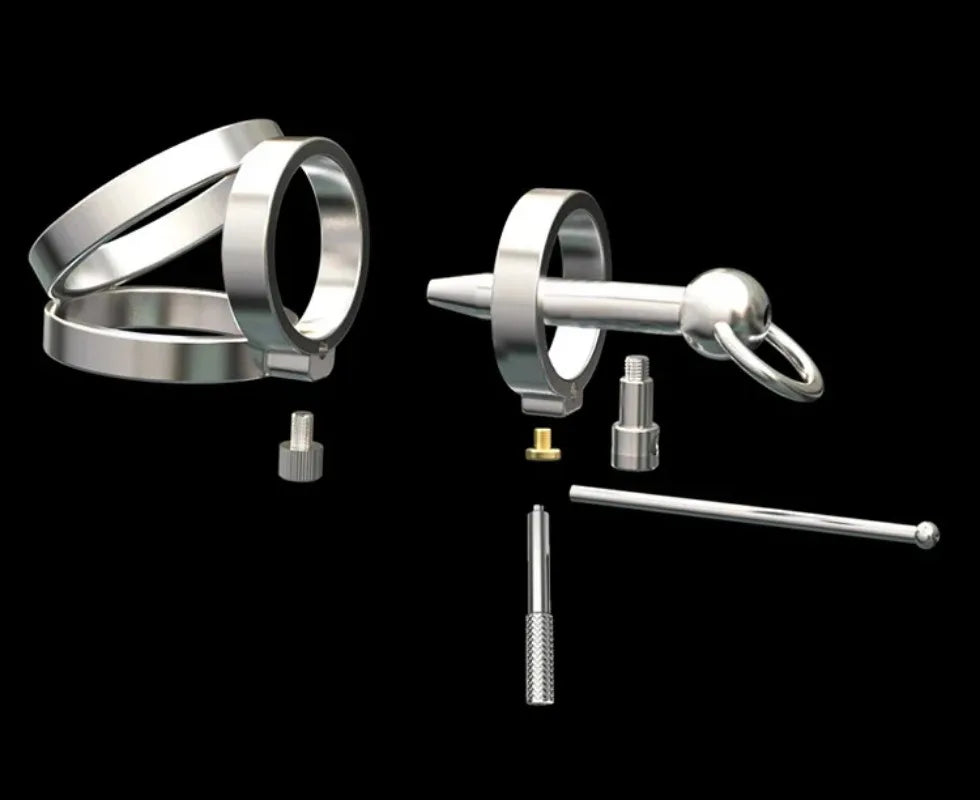 Stainless Steel Male Chastity Cage Set — PA Urethral Tube