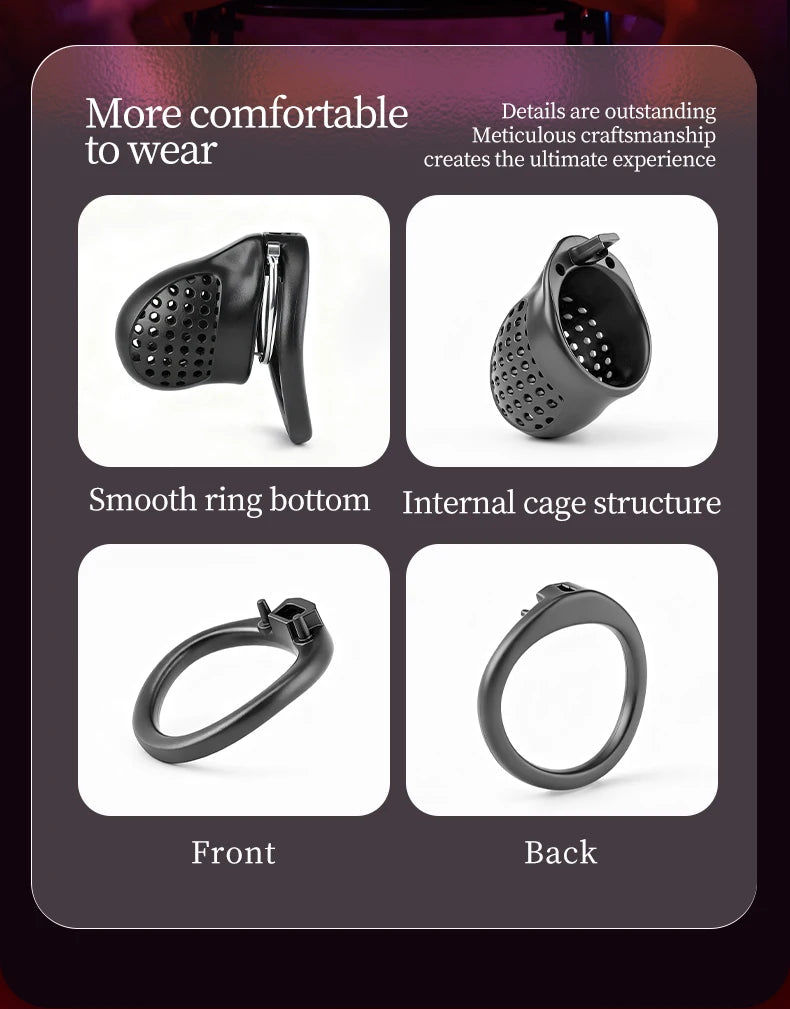 Resin Male Chastity Cage with Lock – Breathable Design with 5 Adjustable Rings