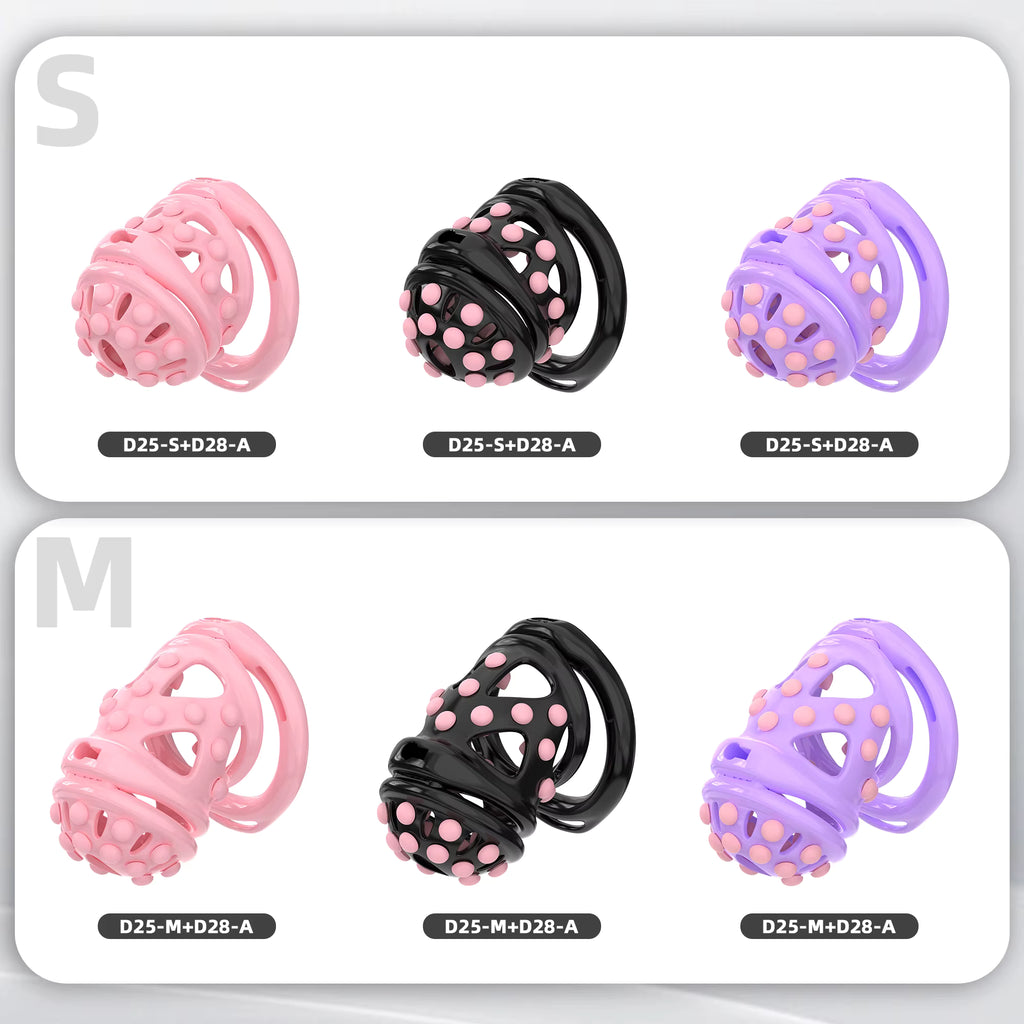 New Male Chastity Cage with Soft Studs, Urethral Sound Plug & 6 Interchangeable Rings