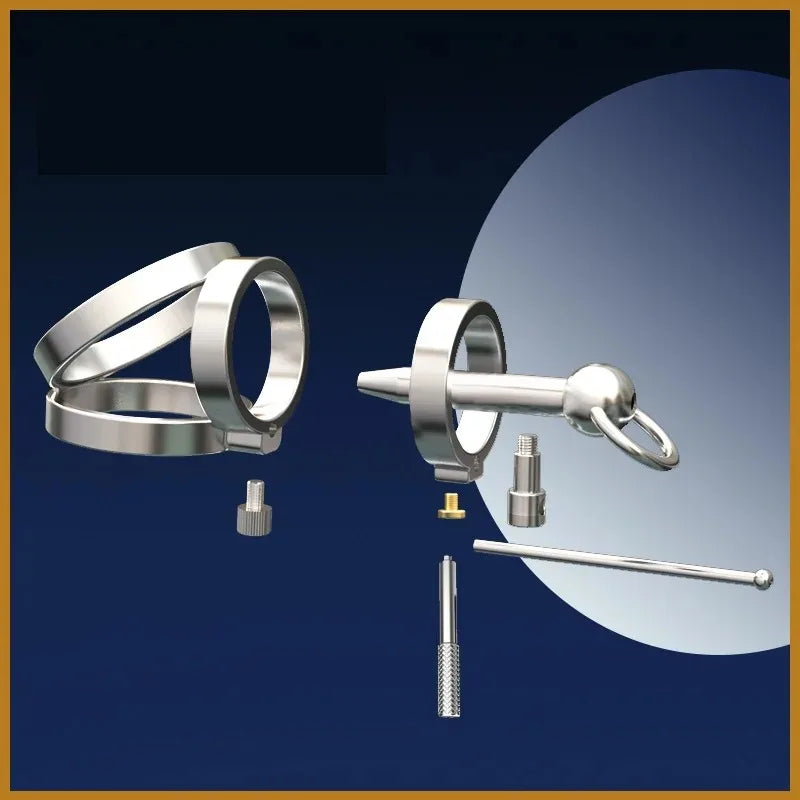 Stainless Steel Male Chastity Cage Set — PA Urethral Tube