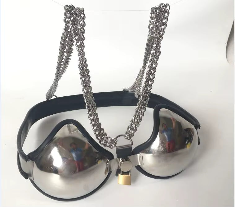Adjustable Stainless Steel Female Chastity Bra with Lock – BDSM Bondage Belt, 60–90 cm Chest, 3 Colors