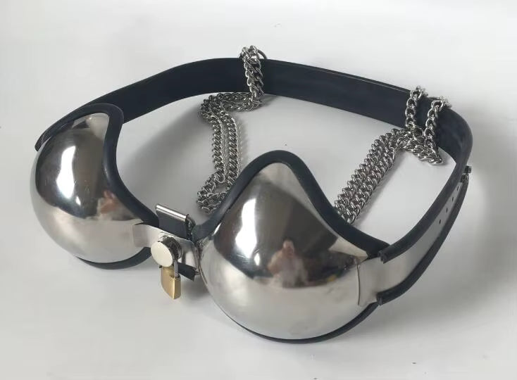 Adjustable Stainless Steel Female Chastity Bra with Lock – BDSM Bondage Belt, 60–90 cm Chest, 3 Colors