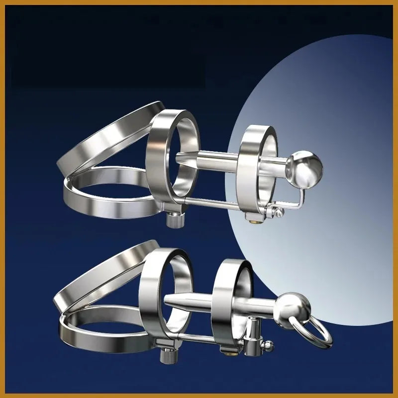 Stainless Steel Male Chastity Cage Set — PA Urethral Tube