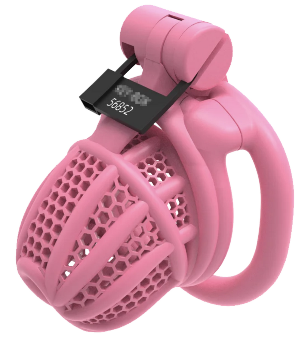 3D Printed Bee-Hive Design Male Chastity Device – Breathable Pink Cage with Two Ring Types