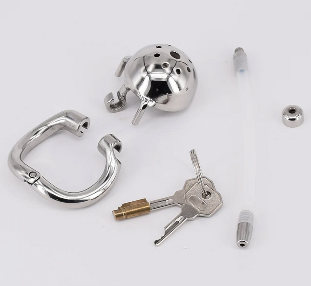 Super Small Metal Male Chastity Device – Locking Cage with Catheter Option