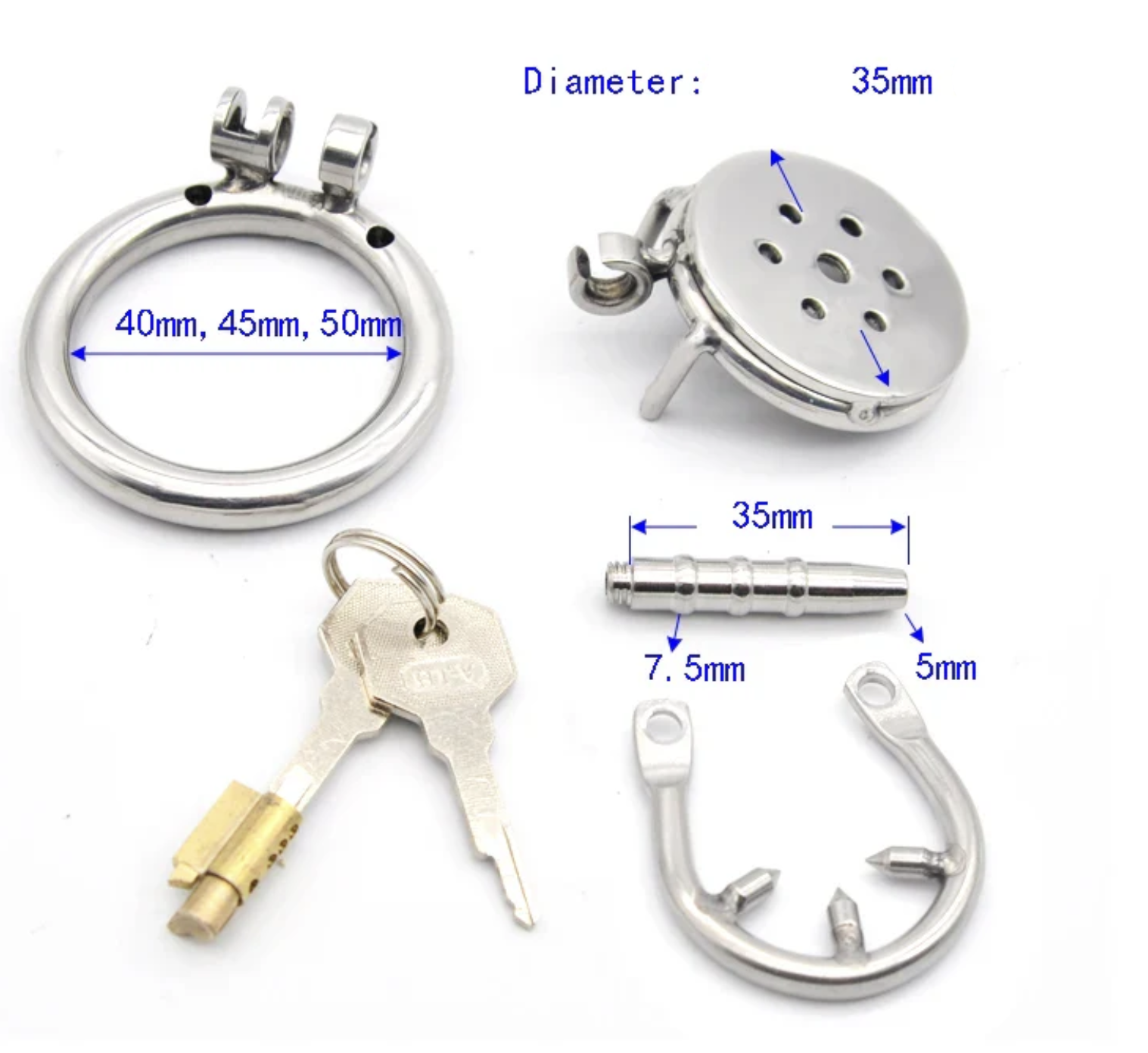 Super Small Flat Steel Chastity Device Set | Silicone Metal Urethral Insert