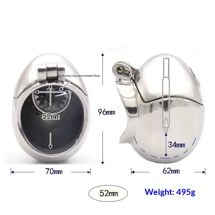 Egg Bondage Stainless Steel Male Chastity Device with Spiked Ring & Scrotum Stretcher – Secure Locking BDSM Restraint