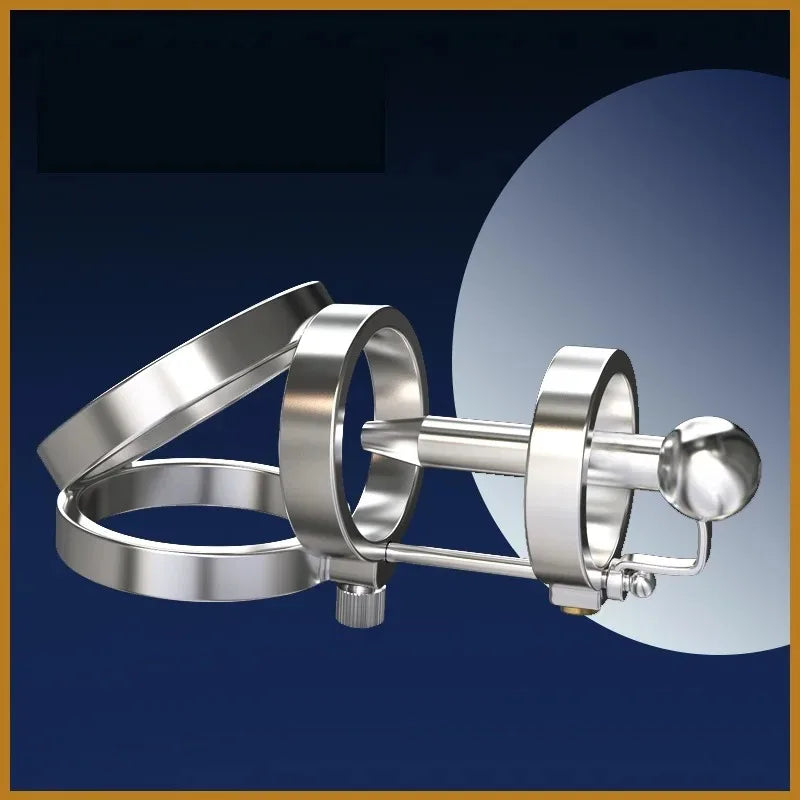Stainless Steel Male Chastity Cage Set — PA Urethral Tube