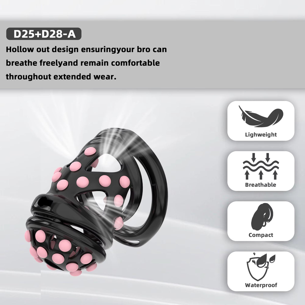 New Male Chastity Cage with Soft Studs, Urethral Sound Plug & 6 Interchangeable Rings