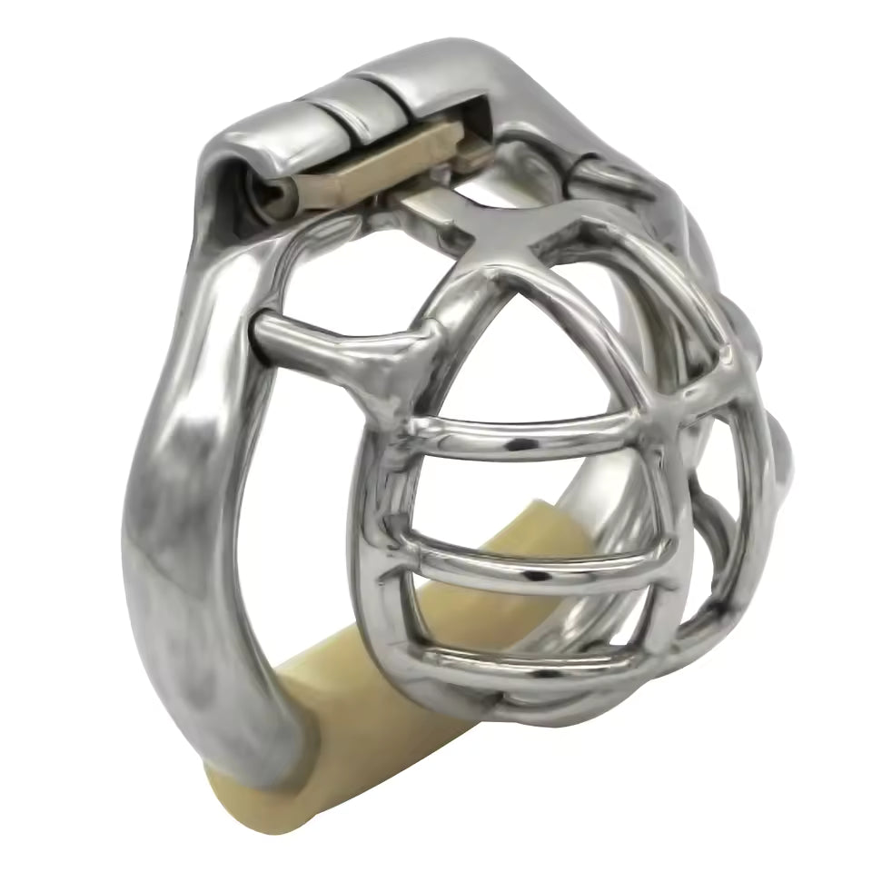 Small stainless steel chastity device with stealth lock - front view