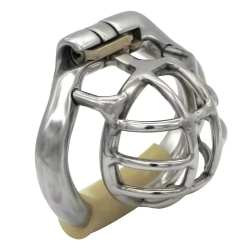 Small stainless steel chastity device with stealth lock - front view