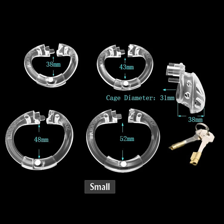 Adjustable male chastity device in clear medical grade material