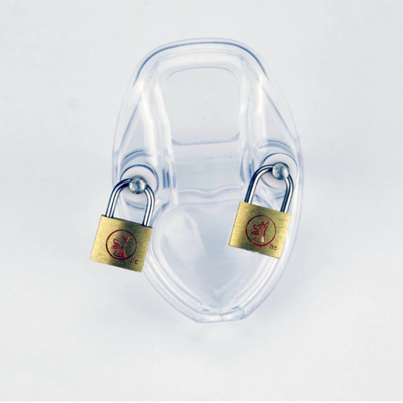 Adjustable male chastity device with plenty of spacers for custom fit