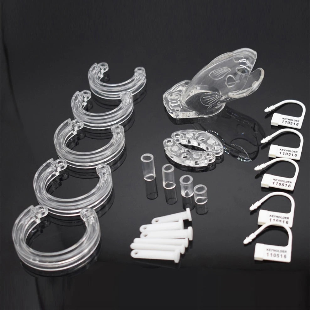 Adjustable whale cock cage male chastity device in pink color