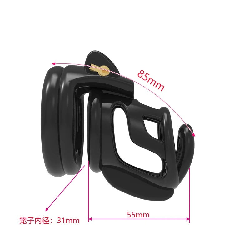 Black male chastity cage with four interchangeable rings and lock