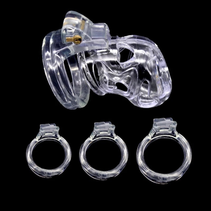 Breathable male chastity device with contrast color and lock