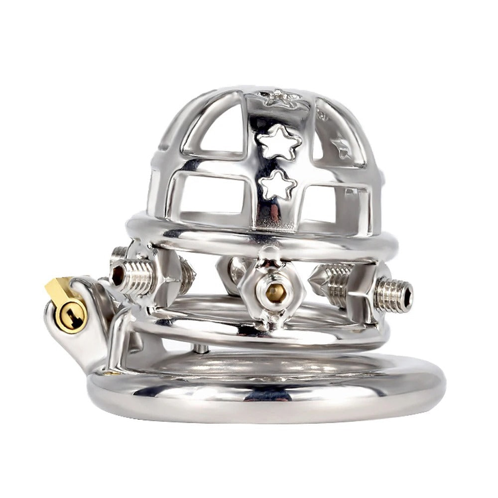 Metal Chastity Cage With Lock – Adjustable Screw Spikes Side
