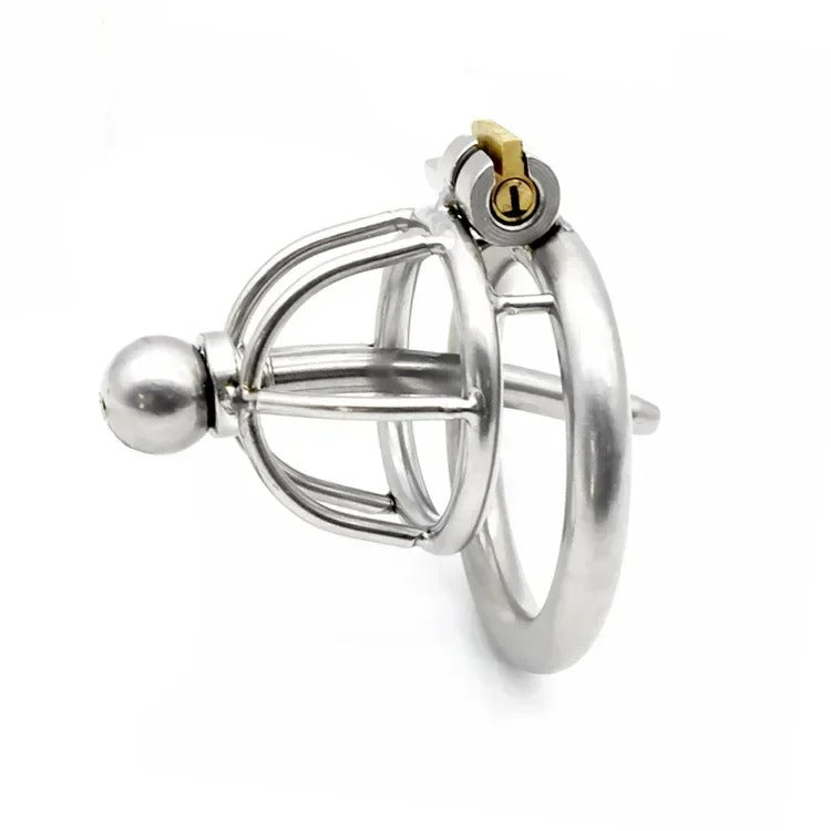 Male 304 Stainless Steel Chastity Device with Urethra Catheter Small Cage