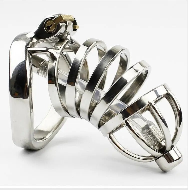 Stainless Steel Stealth Lock Male Chastity Device with Urethral Catheter