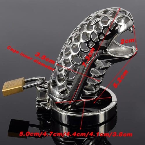 Chastity cage size options chart shown in product image