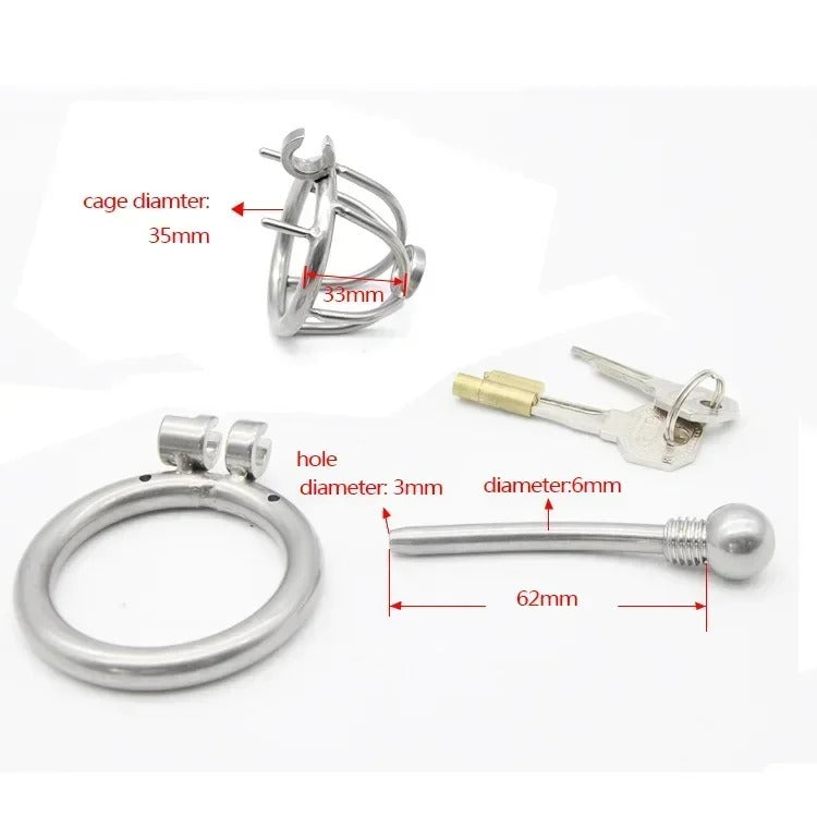 Male 304 Stainless Steel Chastity Device with Urethra Catheter Small Cage