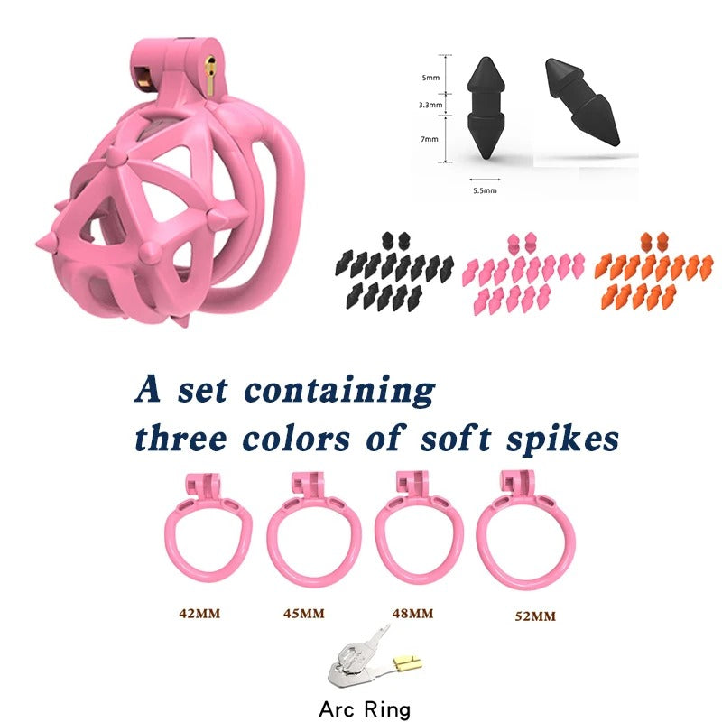 Hedgehog male chastity cage in black nylon resin with secure ring