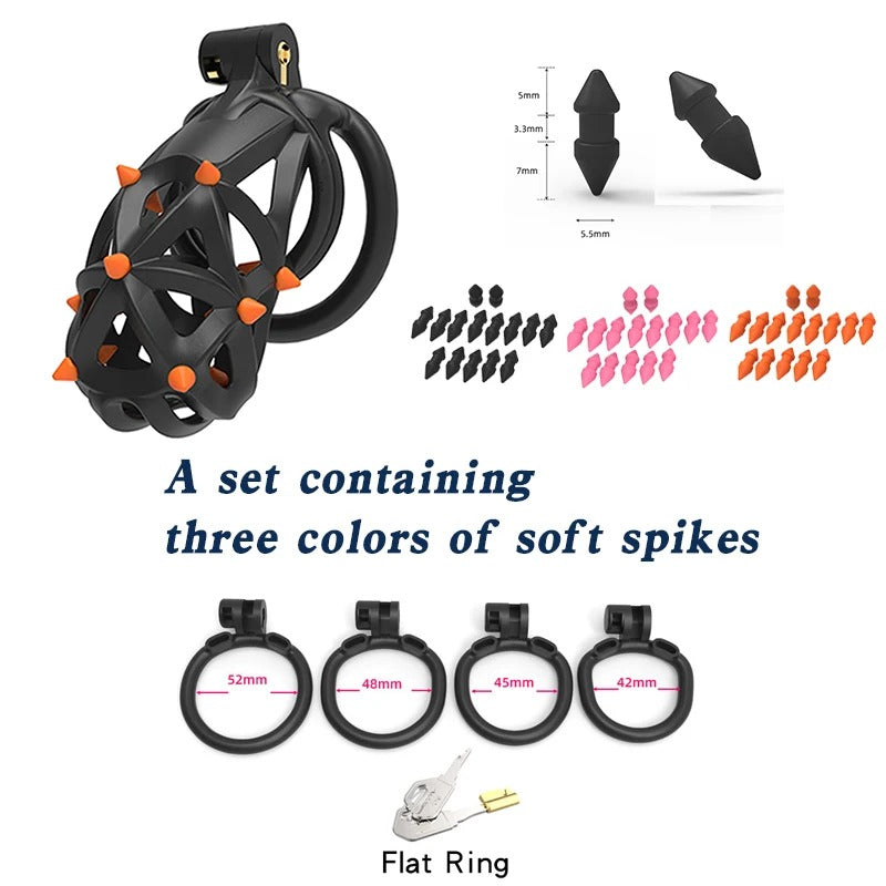 Hedgehog male chastity device with 45mm nylon resin ring and lock