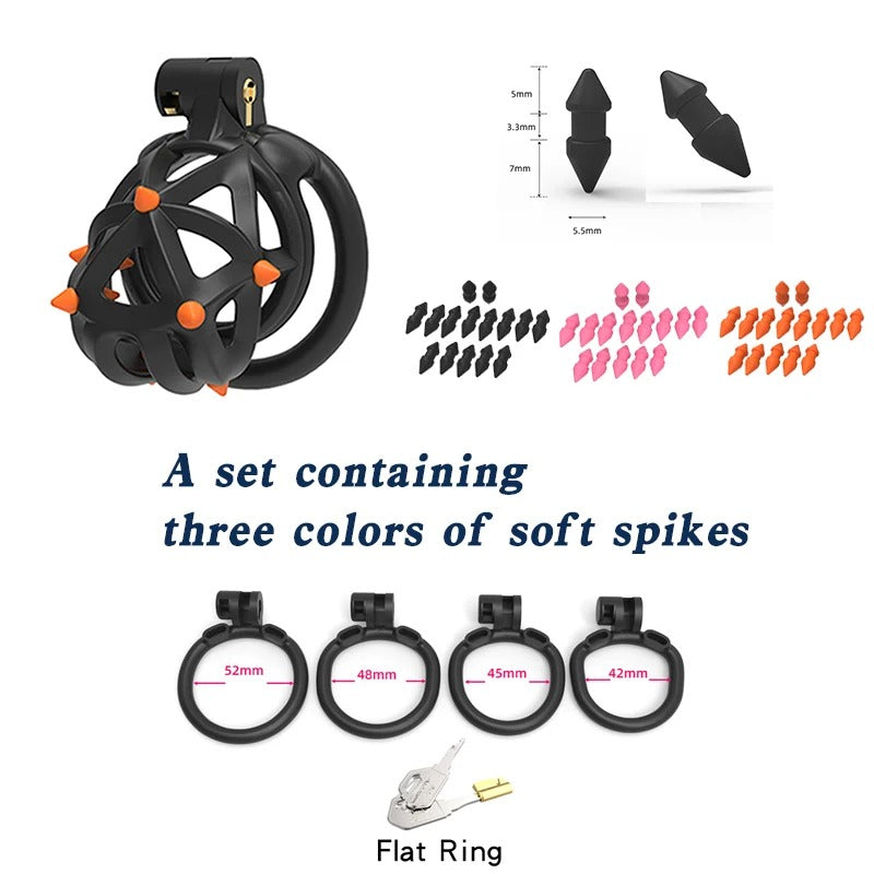 Hedgehog male chastity device with 48mm ring and secure lock