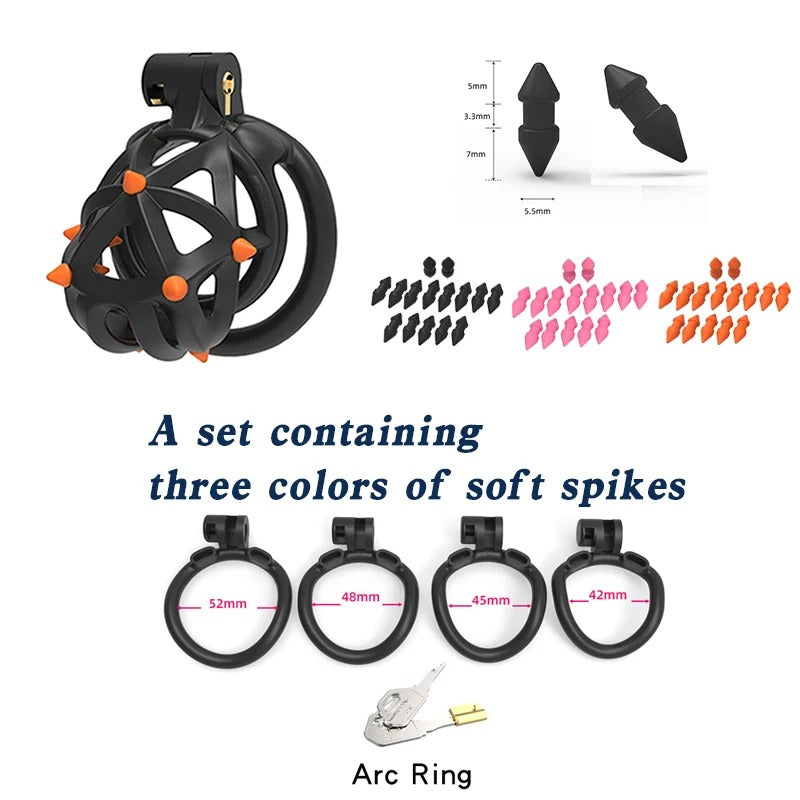 Hedgehog male chastity device with 52mm nylon resin ring