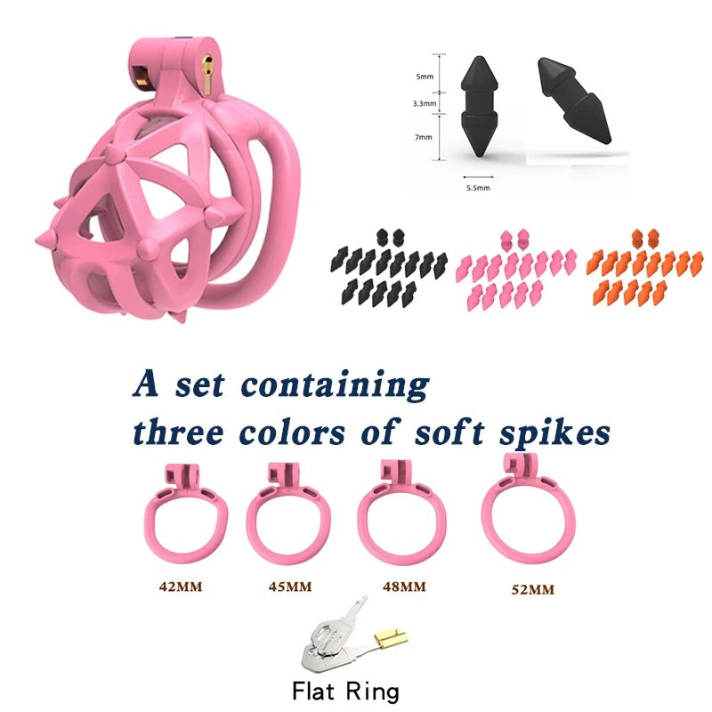 Customizable hedgehog male chastity device with detachable soft nails