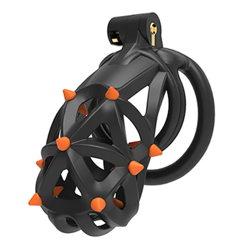 Ergonomic hedgehog male chastity device with nylon resin cage