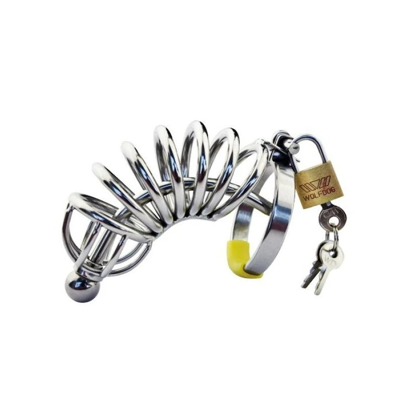 Stainless Steel Long Male Chastity Device with Urethral Catheter