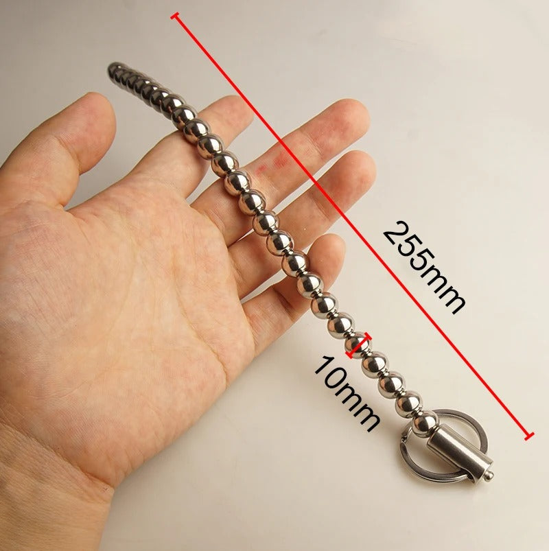 Extra-long beaded urethral sound for advanced insertion depth and prostate stimulation