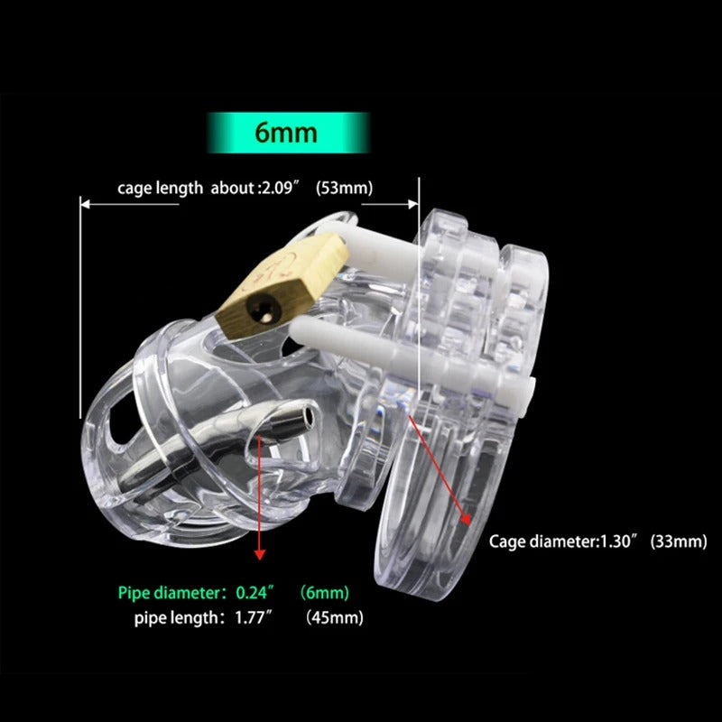 Comfortable male chastity cage designed for long term wear with catheter