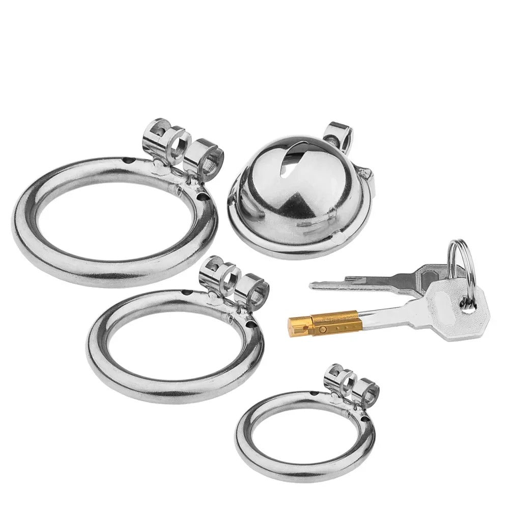 Super Small Hemispherical Stainless Steel Male Chastity Device with Cock Ring